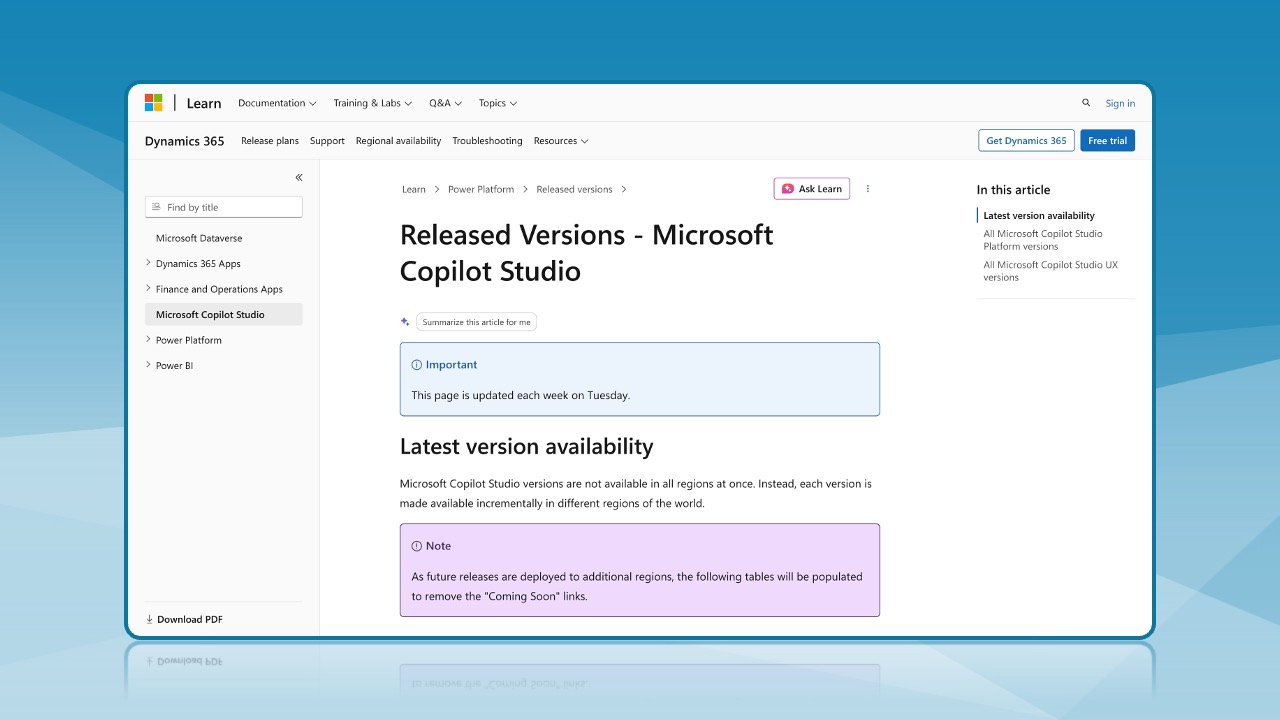 Weekly Public Release Notes for Copilot Studio on Tuesdays