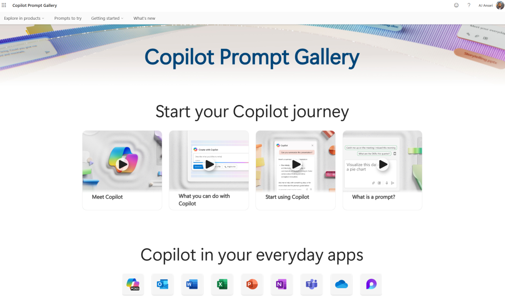 Copilot Prompt Gallery for mastering prompts